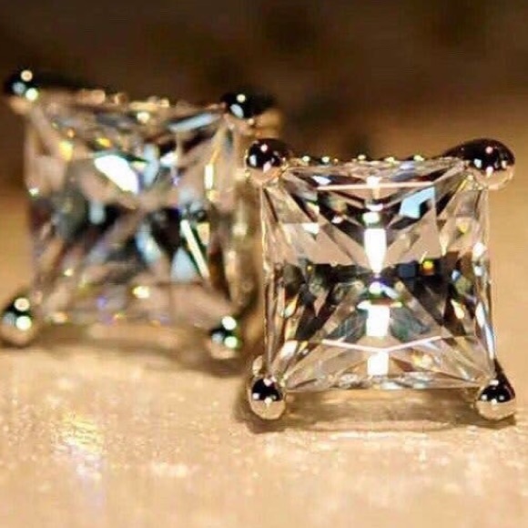 18K white gold earrings princess cut earrings - Picture 2 of 5